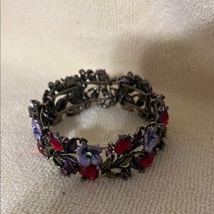 Floral Enamel Bracelet with Red and Purple Accents